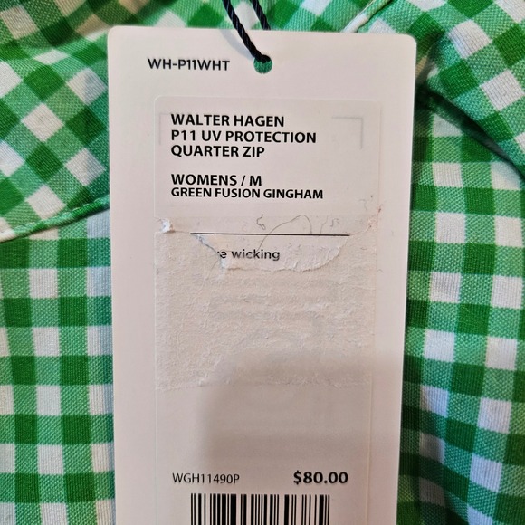 Walter Hagen Womens Performance Gingham Quarter Zip Pullover Green Medium UPF 50 - Picture 7 of 8